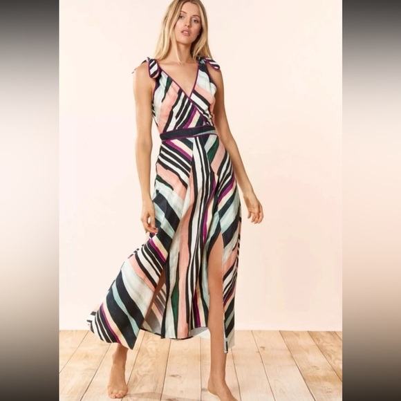 Red Carter A-Line Side Slit Maxi Dress Multicolor Tie Straps Women's Size S - Picture 16 of 16